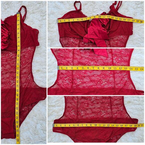 Red Lace Bodysuit Torrid Curve Plus Size 2x Stretch Underwire Negligee Sexy Bow - Picture 8 of 10